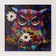 Peinture de Chouette florale impressionniste