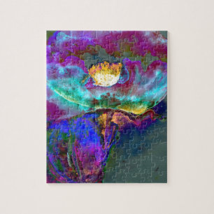 Puzzle Peinture de fleur de teal violet élégant romantiqu