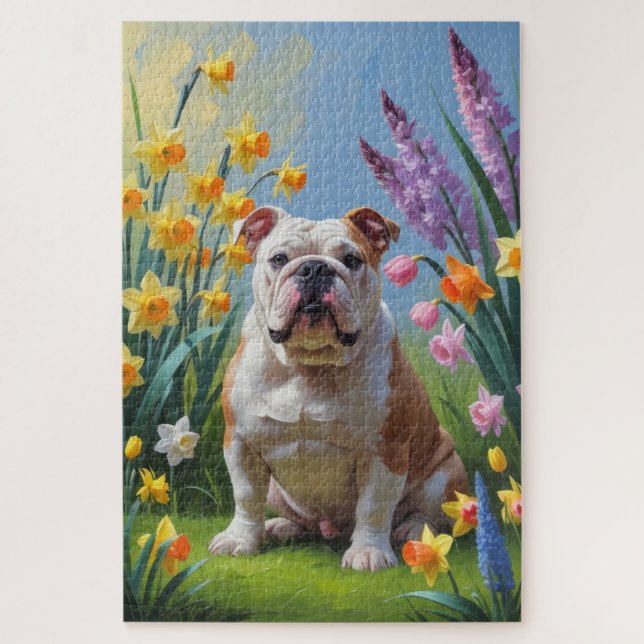 Puzzle Peinture de fleurs de printemps de Bulldog (Vertical)