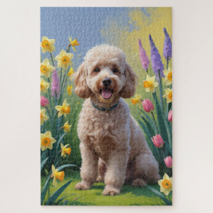 Puzzle Peinture de fleurs de printemps de chien caniche