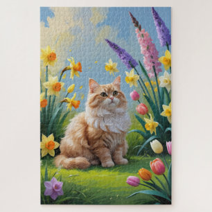 Puzzle Peinture de fleurs printanières de chat angora tur
