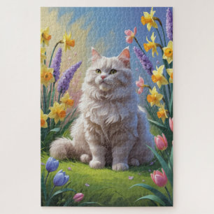 Puzzle Peinture de fleurs printanières de chat sibérien