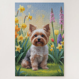 Puzzle Peinture de fleurs printanières de chien Yorkipoo