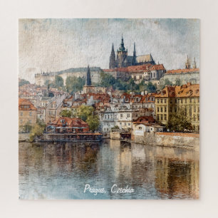 Puzzle Peinture de la ville vintage Prague Tchéquie
