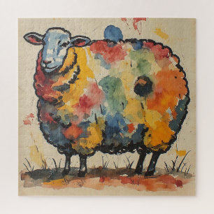 Puzzle Peinture de mouton à l'aquarelle ludique