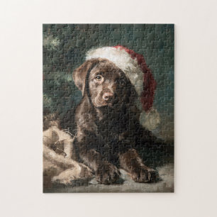 Puzzle Peinture de Noël de chiot Labrador au chocolat