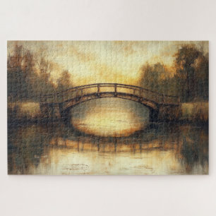 Puzzle Peinture de pont vintage sur la rivière Campagne 