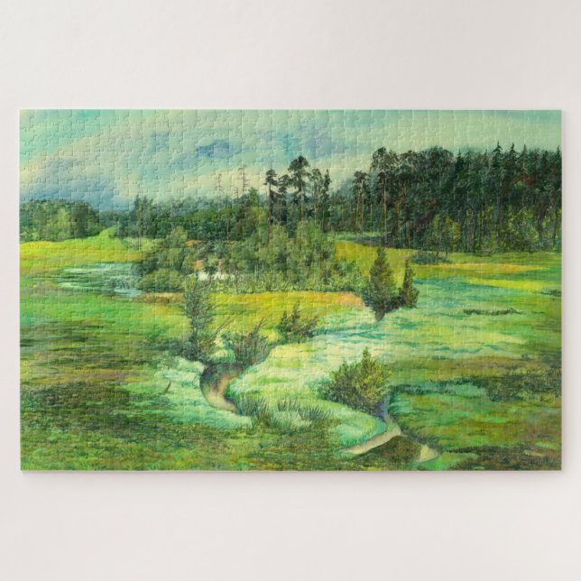 Puzzle peinture de vallée verte Aquarelle (Horizontal)