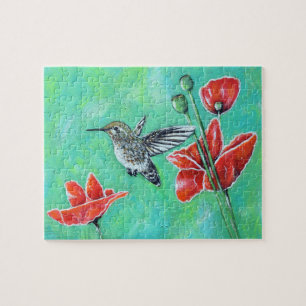 Puzzle Peinture des colibris et des pavots