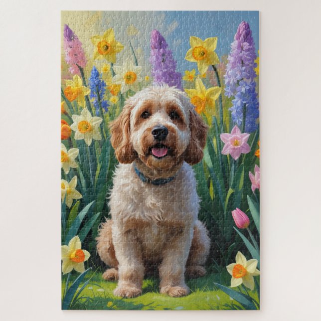 Puzzle Peinture des fleurs de printemps de chien de Cocka (Vertical)