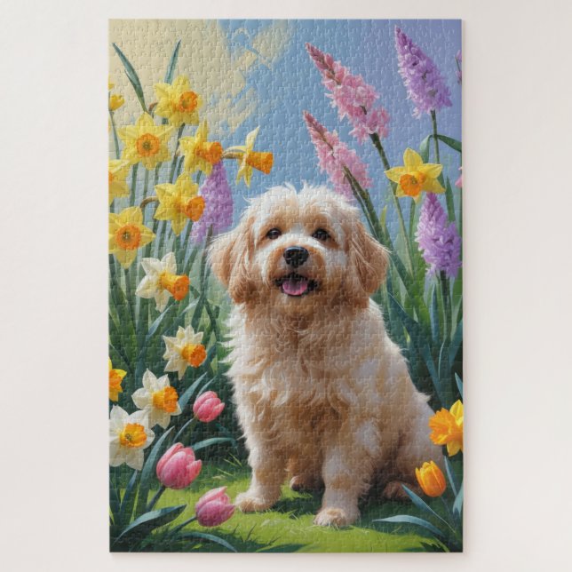 Puzzle Peinture des fleurs de printemps de chien de Coton (Vertical)