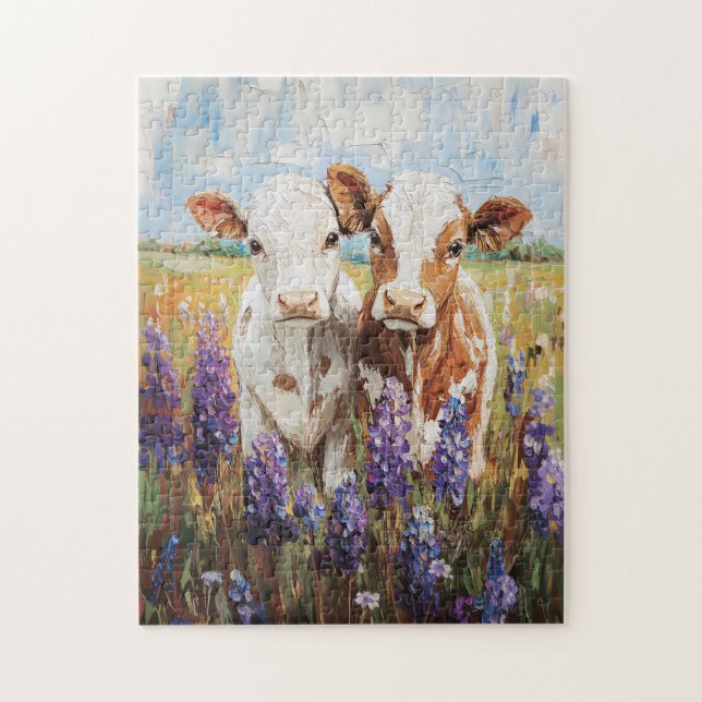 Puzzle Peinture des veaux de vache Lupine (Vertical)