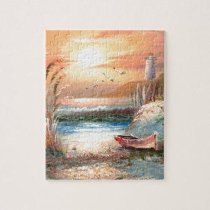 Puzzle Peinture d'un bateau à rames échoué près d'un