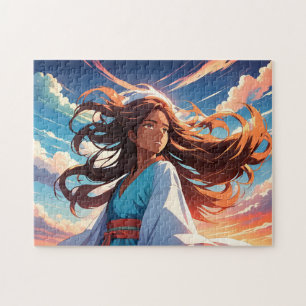 Puzzle Peinture d'une fille lors d'une journée venteuse
