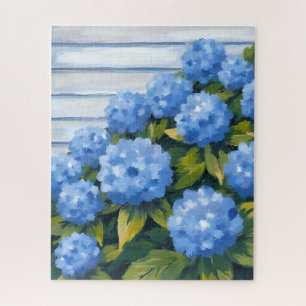 Puzzle Peinture florale d'hortensias bleus buissonnants