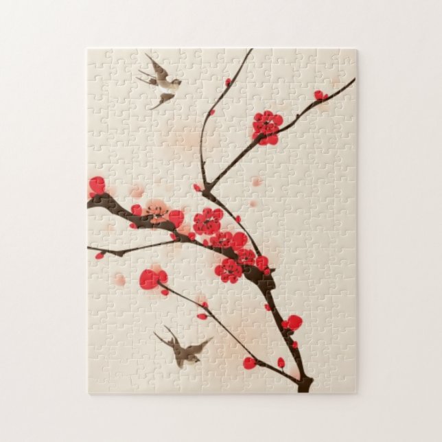Puzzle Peinture orientale de style, fleur au printemps 3 (Vertical)