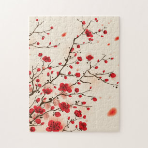 Puzzle Peinture orientale de style, fleur de prune au
