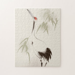 Puzzle Peinture orientale de style, grue Rouge-couronnée