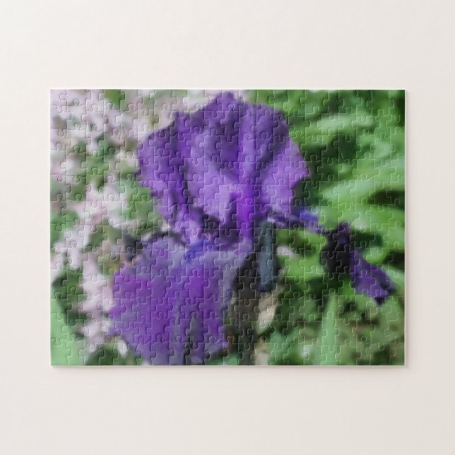 Puzzle Peinture photo Iris Flower Art à fond violet (Horizontal)