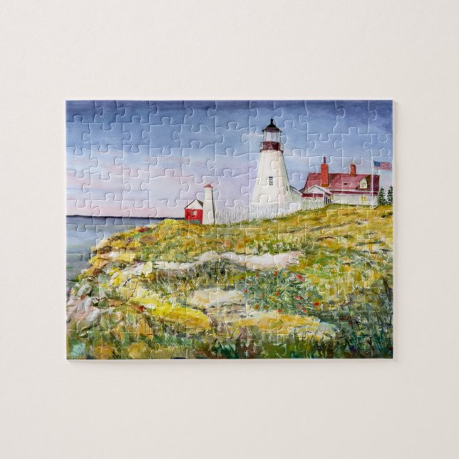 Puzzle Peinture principale d'aquarelle du Maine de phare (Horizontal)