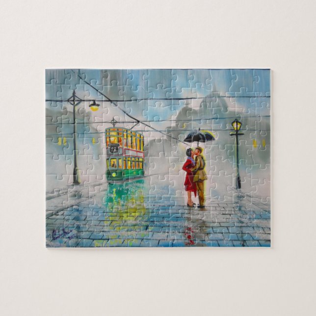 Puzzle peinture romantique de tram de parapluie de (Horizontal)