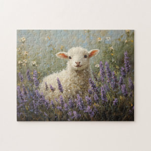Puzzle Peinture sur agneau et lavande