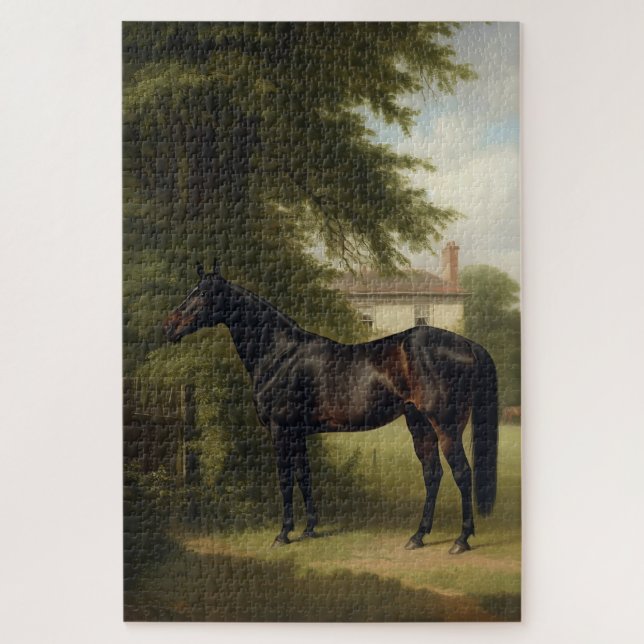 Puzzle Peinture vintage Equestre Chasseur Noir Cheval (Vertical)