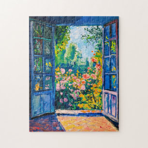 Puzzle Peinture Vue de la terrasse du jardin de fleurs