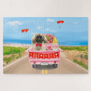 Puzzle Pekingese Chien Saint Valentin Coeurs de Camion