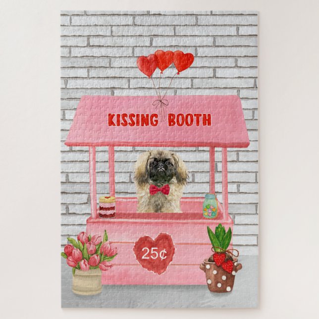 Puzzle pekingese Chien Valentine's Day Kissing Booth (Vertical)
