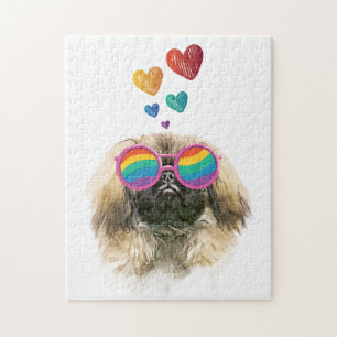 Puzzle Pekingese Dog with Hearts Saint-Valentin