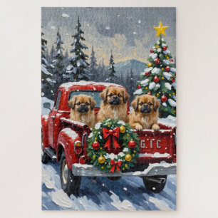 Puzzle Pékinois Camion Rouge de Noël Fêtes
