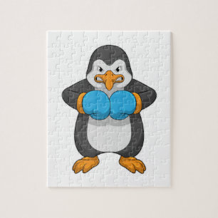 Puzzle Penguin at Boxing with Boxing Gloves
