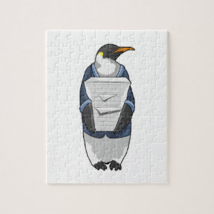 Puzzle Penguin comme secrétaire avec pile de papier