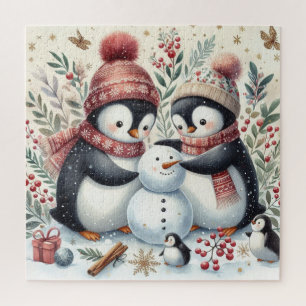 Puzzle Penguins Construisant Un Snowman