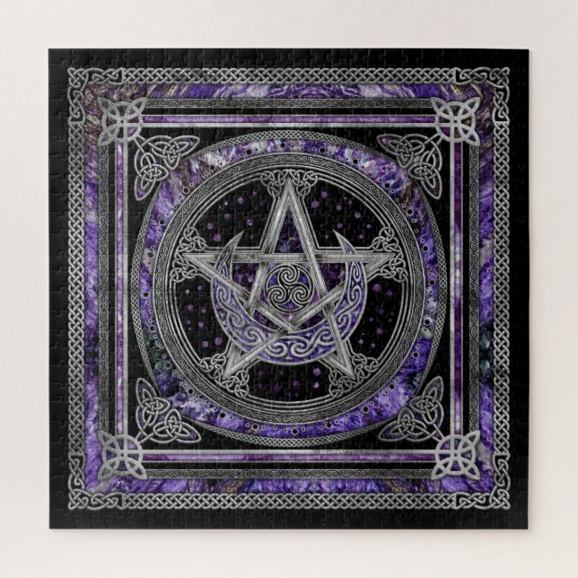 Puzzle Pentagram Triskelion Amethyst Moon (Vertical)