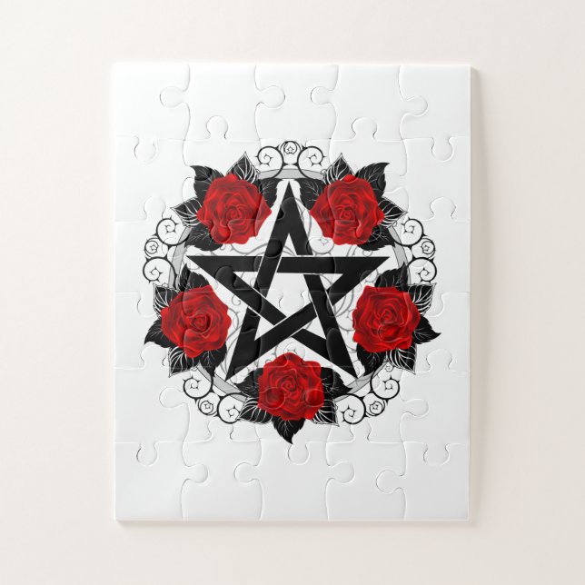 Puzzle Pentagramme aux roses rouges (Vertical)