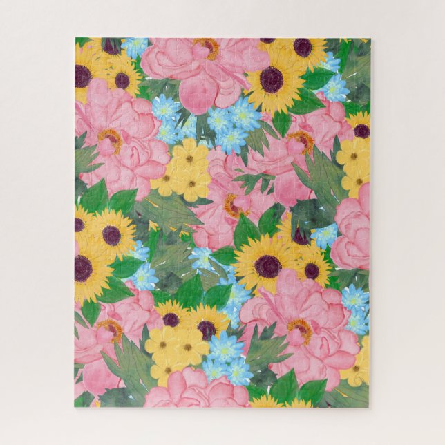 Puzzle Peonies roses tendance Yellow Sunflowers Aquarelle (Vertical)