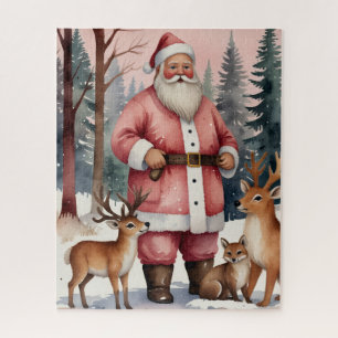 Puzzle Père Noël à l'aquarelle de style vintage avec rena