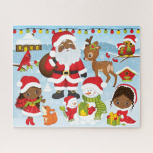 Puzzle Père Noël afro-américaine avec des petites fill