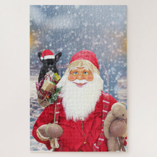Puzzle Père Noël avec cadeaux de Noël Bouledogue français