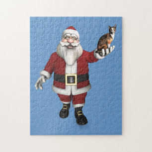 Puzzle Père Noël Avec Chat Calico