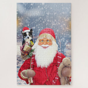 Puzzle Père Noël avec des cadeaux de Noël Border Collie C