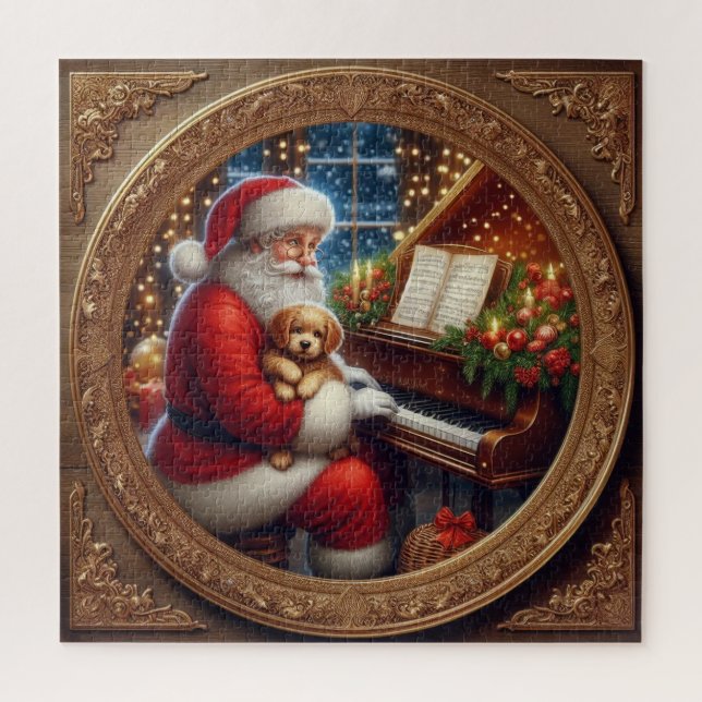 Puzzle Père Noël Avec Puppie Au Piano (Vertical)
