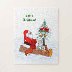 Puzzle Père Noël avec Renard de lapin et écureuil