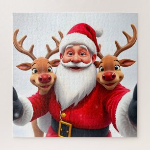 Puzzle Père Noël avec rennes célébrant Noël