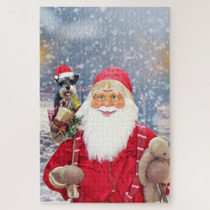 Puzzle Père Noël avec un chien Miniature Schnauzer à Noël