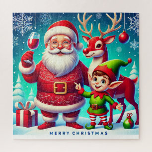 Puzzle Père Noël, Elfe et Renne dans un Noël Festif