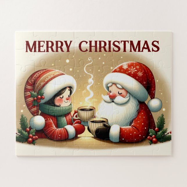 Puzzle Père Noël et enfants qui aiment le chocolat chaud (Horizontal)