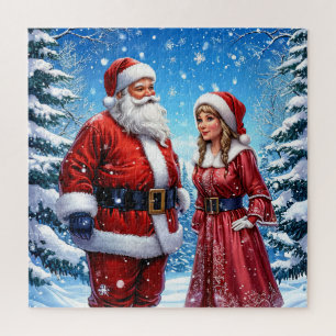 Puzzle Père Noël et Mme Claus festifs